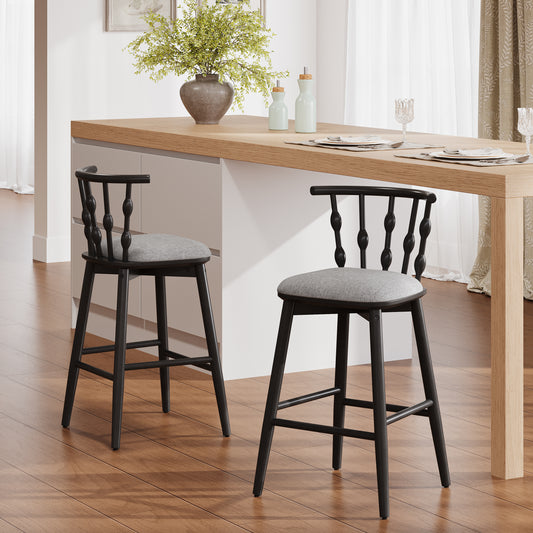 Doria Indoor Wooden Barstool  Black Finish With Grey Upholstery  Set Of 2