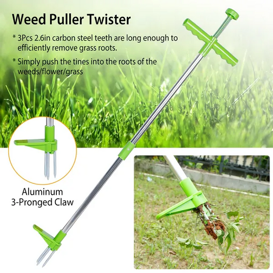 Weed Puller Twister Stand Up Root Removal Hand Tool 3 Claws Aluminum