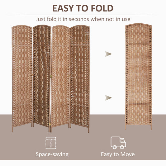 Room Divider, 4 Panel Folding Privacy Screen, 6FT Tall Portable Wicker Weave Partition Wall Divider For Bedroom, Home Office, Natural