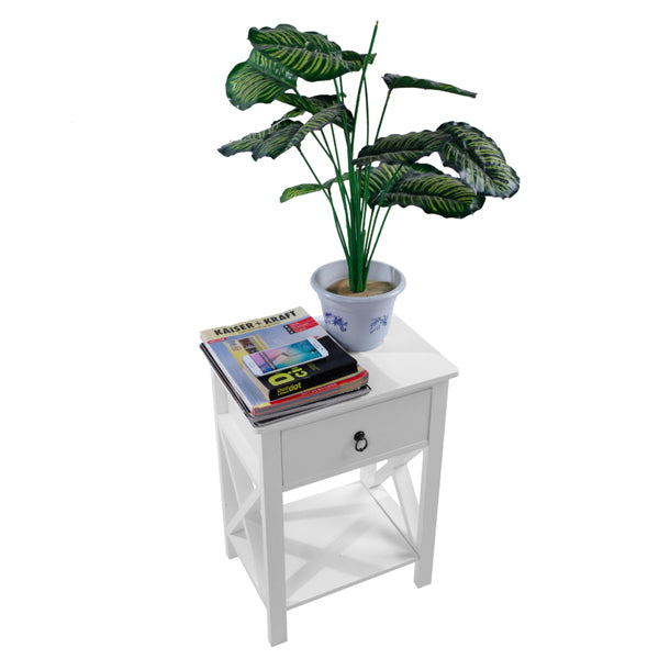 White Density Board Painted Surface, Circular Pull Handle, Side Cross Type, 40x30x60 Cm, Three Drawers, Bedside Table, 1 Piece, N201