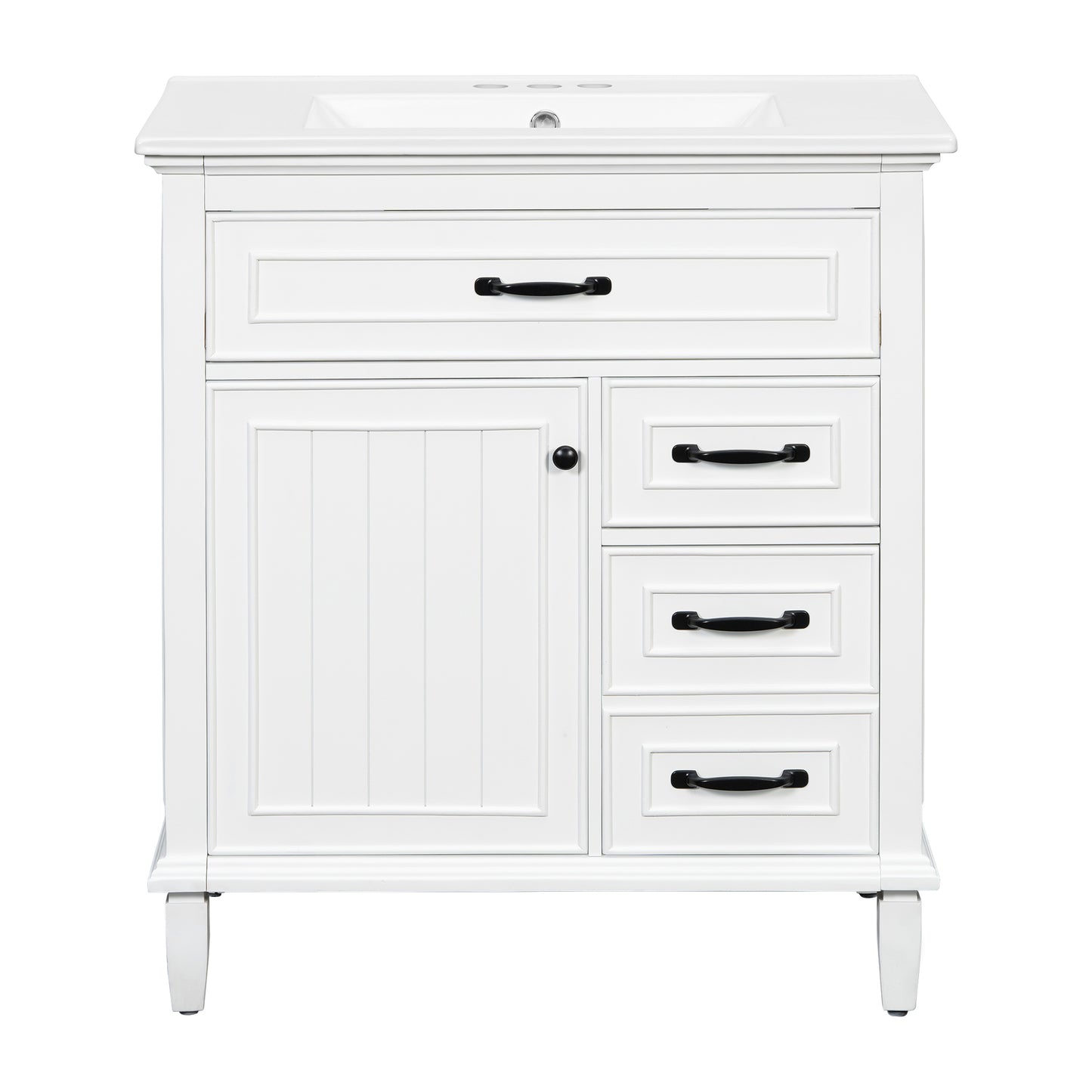 30 Inch Bathroom Vanity With Ceramic Sink Top, Solid Wood Frame, MDF & Pine Cabinet, Flip Drawers, Adjustable Shelf, And Zinc Alloy Handles, Freestanding Storage Cabinet  Faucet Not Included