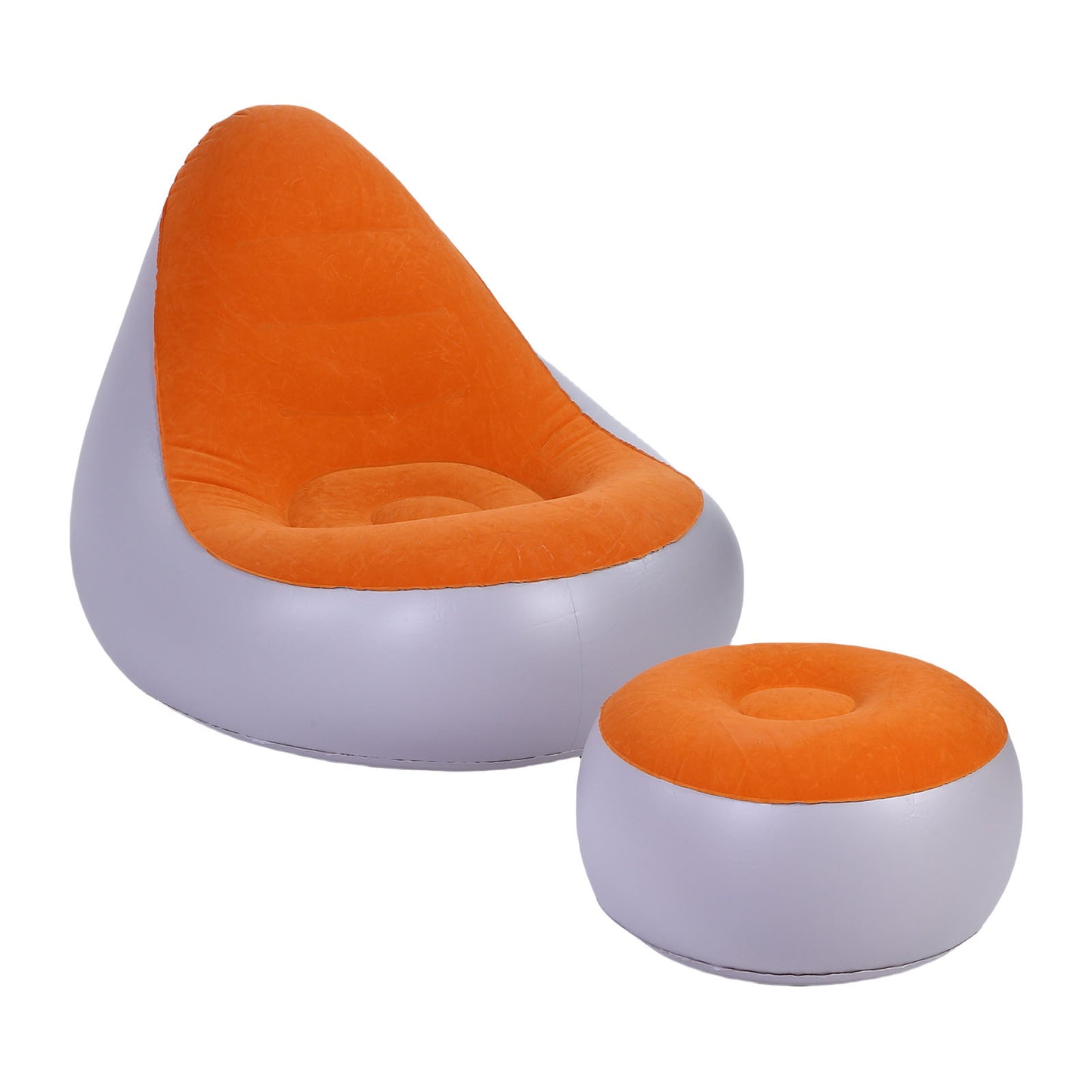 Inflatable Lounge With Foot Stool PVC Flocking Water Proof Folding Blow Up Couch Inflatable Sofa Chair For Home Camping Orange