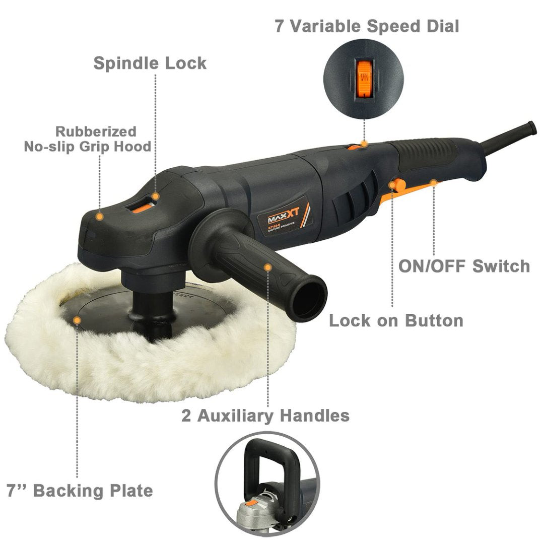 Car Buffer Polisher Rotary Variable Speed Car Polishing Machine 7 Inch Car Detailing Kit With D And Side Handle, Woolen Fleece Hood, Terry Polishing Bonnet, Sanding Discs