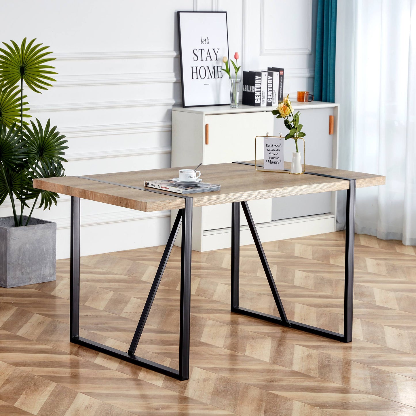 Rustic Industrial Rectangular Wood Dining Table For 4-6 Person, With 1.5  Thick Engineered Wood Color Tabletop And Black Metal Legs,Desk For Kitchen Dining Living Room, 55.1  X 31.4 X 29.9 1529W115172