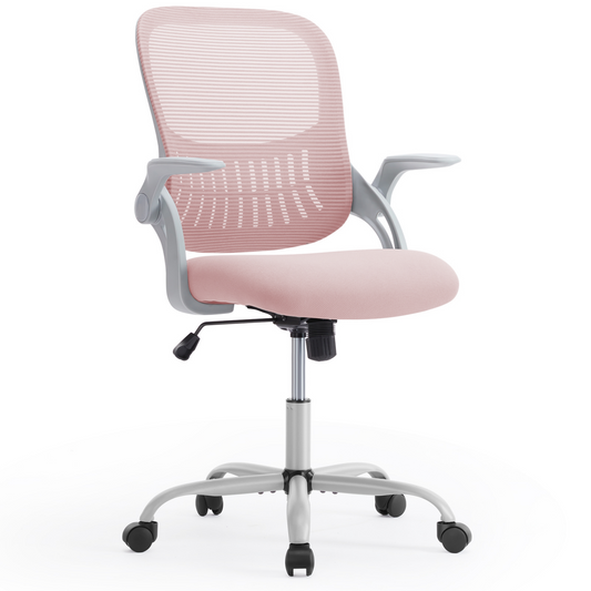 Home Office Computer Chair - Ergonomic Mid Back Desk With Lumbar Support And Rocking Mode, Height Adjustable With Fixed Armrest