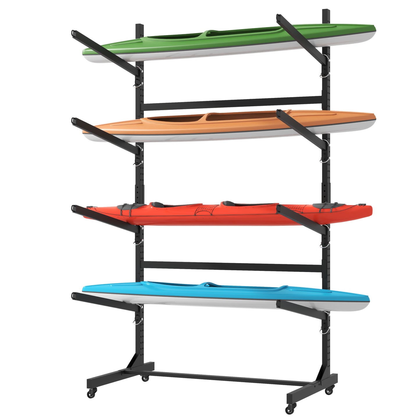 80in H Freestanding Kayak Storage Rack - Holds 4 Kayaks, Heavy-Duty Adjustable Stand With Lockable Wheels For Kayak, Canoe, SUP & Surfboard, 45.87 Wx28.94 Dx80 H