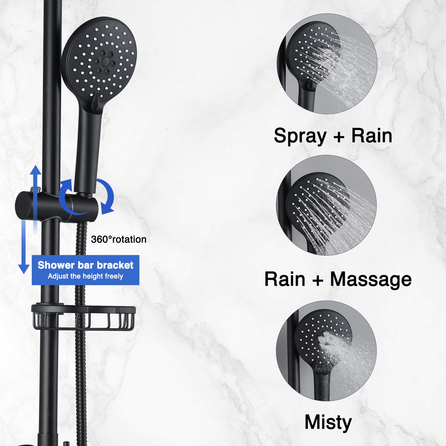 10  Rainfall Shower Head And Handheld Showerhead Combo Shower System With Slide Bar, Matte Black
