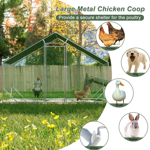 Large Metal Chicken Coop, Walk-in Chicken Run,Galvanized Wire Poultry Chicken Hen Pen Cage, Rabbits Duck Cages With Waterproof And Anti-Ultraviolet Cover For Outside