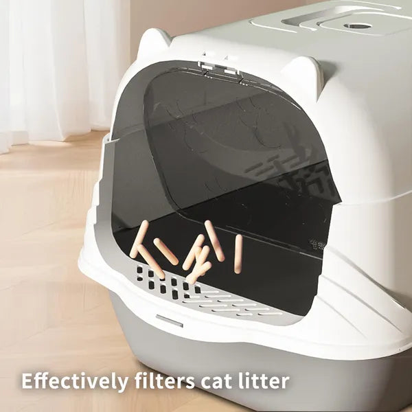 2026 Top Rated Fully Enclosed Cat Litter Box, Gray - Odor-Locking, Portable With Scoop & Litter Mat