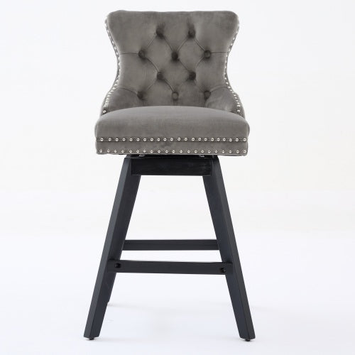 Swivel Velvet Barstools With Button Tufted Decoration And Wooden Legs, And Chrome Nailhead Trim, Leisure Style Bar Chairs,Bar Stools, Set Of 2 Gray,SW1860GY