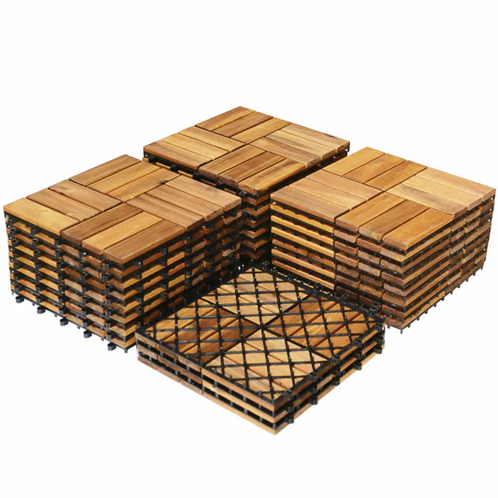27 Pieces 12 X 12 Inch Outdoor Floor Tiles, Acacia Wood Interlocking Patio Deck Tile