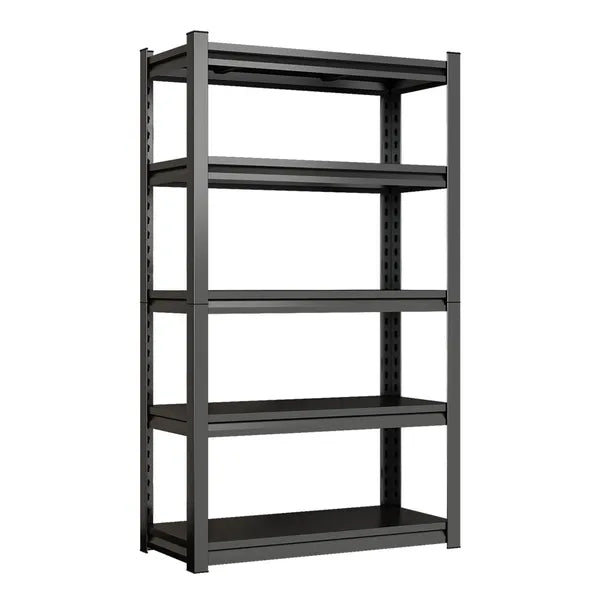 5-Tier Metal Storage Shelving, Industrial Utility Rack, Adjustable Height Bookcase For Living Room, Office, Garage, Supermarket, Gym, 71.20''H X 39.37''W X 13.78''D, Black, Assembly Required