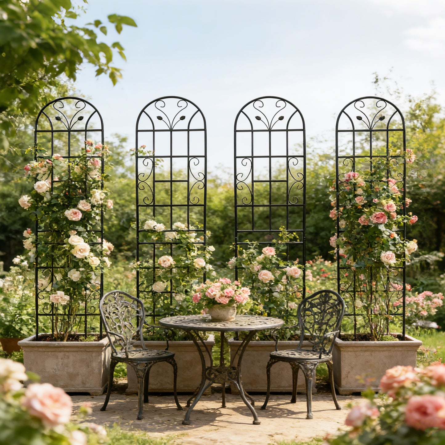 4 Pack Metal Garden Trellis 86.7  X 19.7  Rustproof Trellis For Climbing Plants Outdoor Flower Support Black
