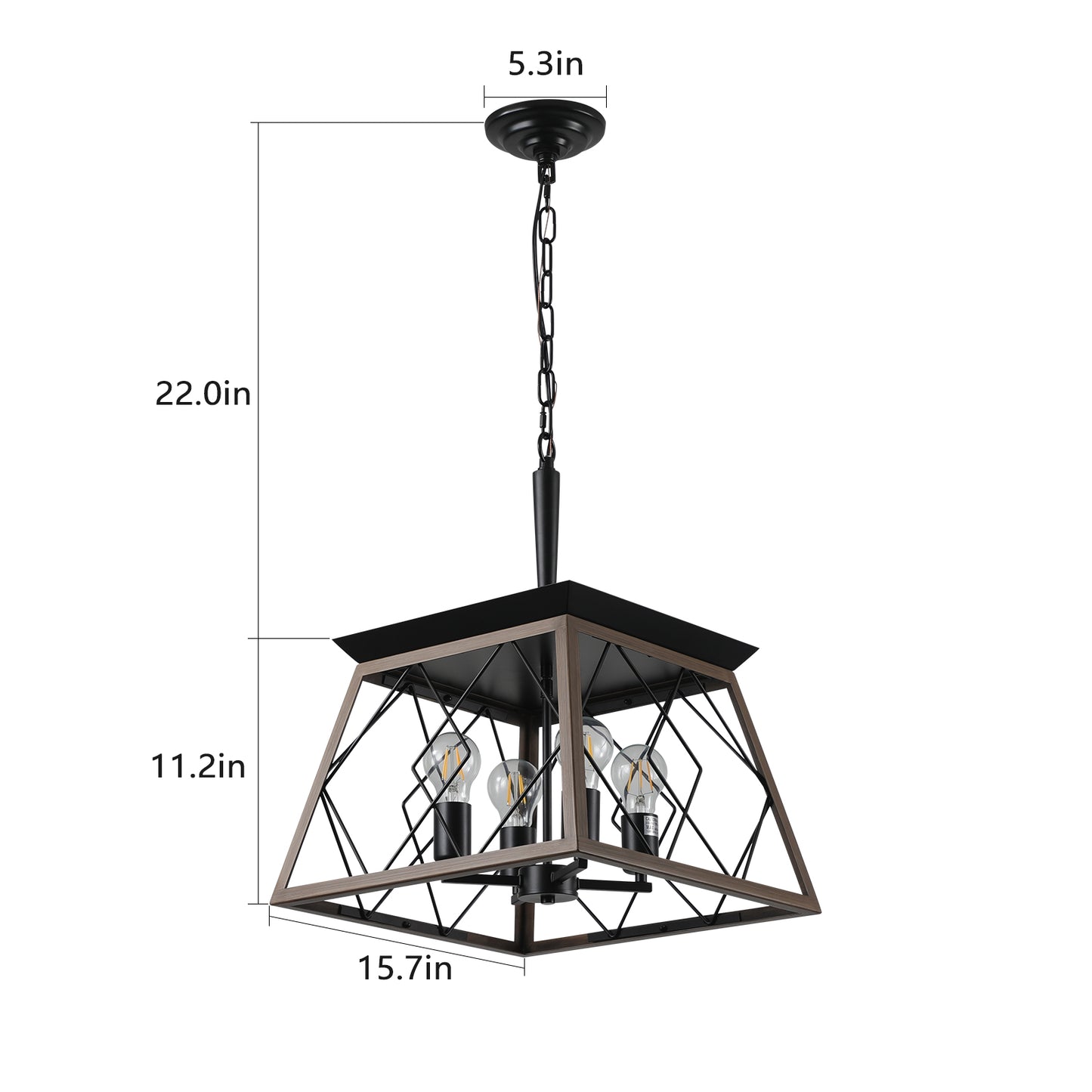 Same As W1340111202-L1008  16in  Walnut Industrial 4-Light Pendant Chandelier, Modern Metal Cage Design, Adjustable Hanging Light For Dining Room, Kitchen, Living Room  No Bulbs