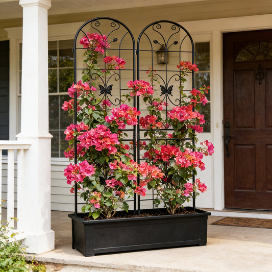 2 Pack Metal Garden Trellis 86.7  X 19.7  Rustproof Trellis For Climbing Plants Outdoor Flower Support Black