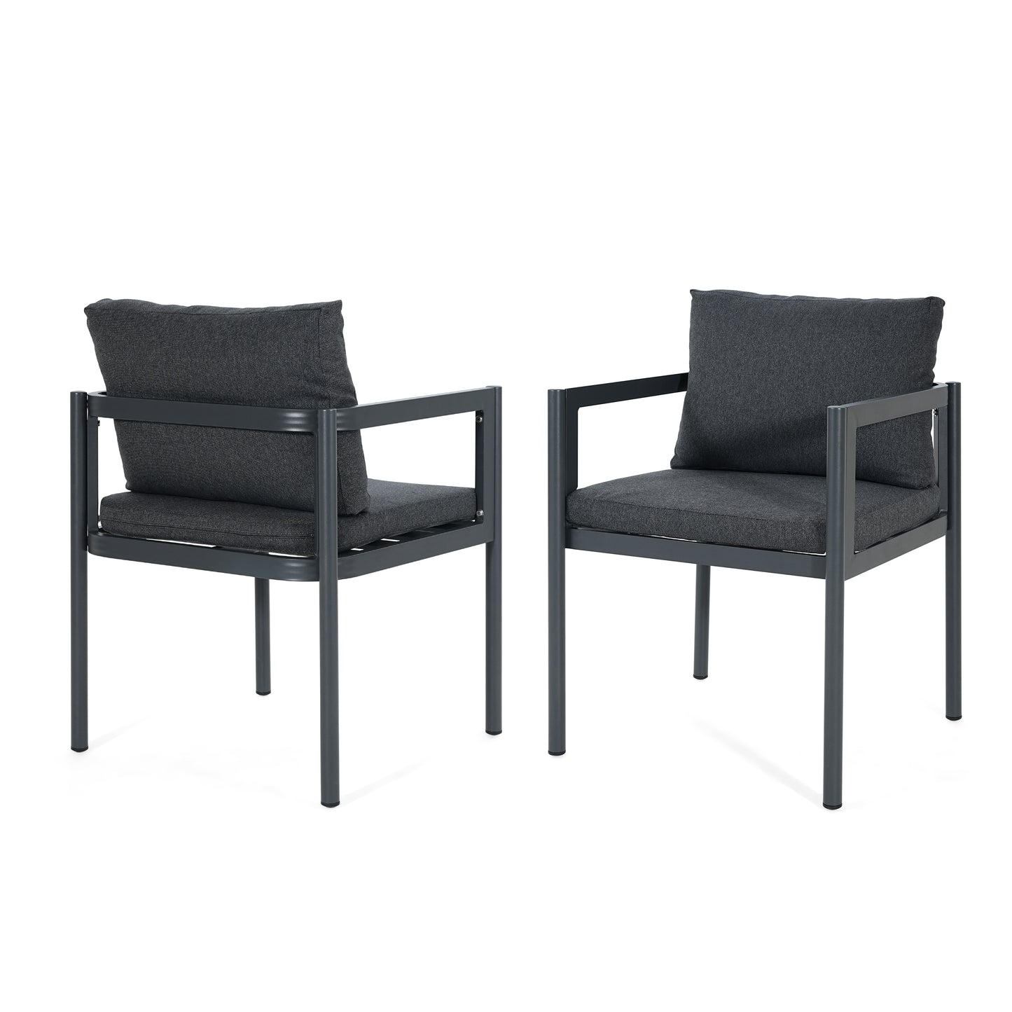 Outdoor Dining Chair Set Of 2, All-Weather Grey Aluminum Frame Patio Chairs With Grey Fabric Cushions, 300lbs
