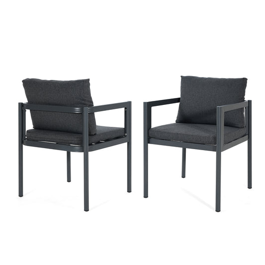 Outdoor Dining Chair Set Of 2, All-Weather Grey Aluminum Frame Patio Chairs With Grey Fabric Cushions, 300lbs