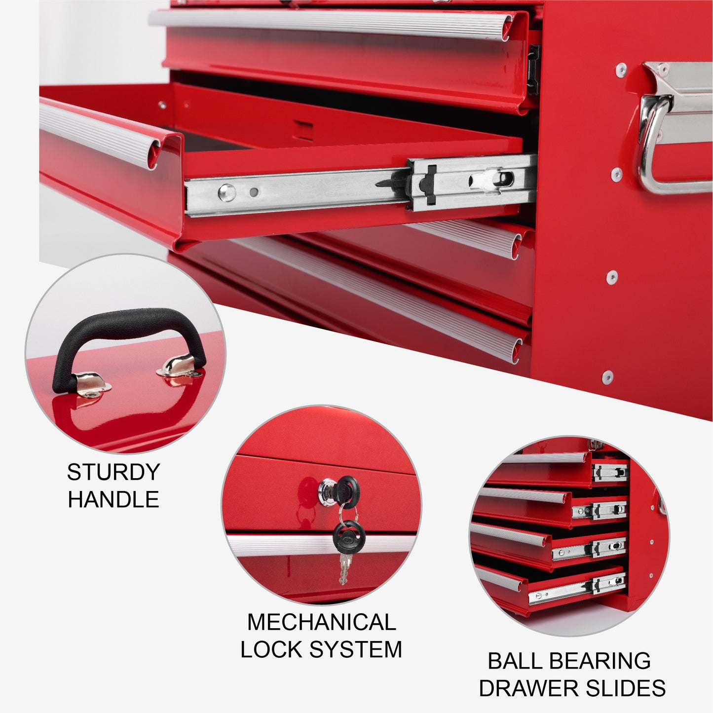 Heavy Duty Metal Tool Box, 21-inch, Portable Metal Tool Box With 4 Drawers, Small Tool Chest With EVA Liners, Ball Bearing Slide Drawers Locking & Powder Coated Finish, Multi-Function Tool Organizer