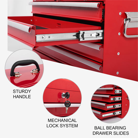 Heavy Duty Metal Tool Box, 21-inch, Portable Metal Tool Box With 4 Drawers, Small Tool Chest With EVA Liners, Ball Bearing Slide Drawers Locking & Powder Coated Finish, Multi-Function Tool Organizer
