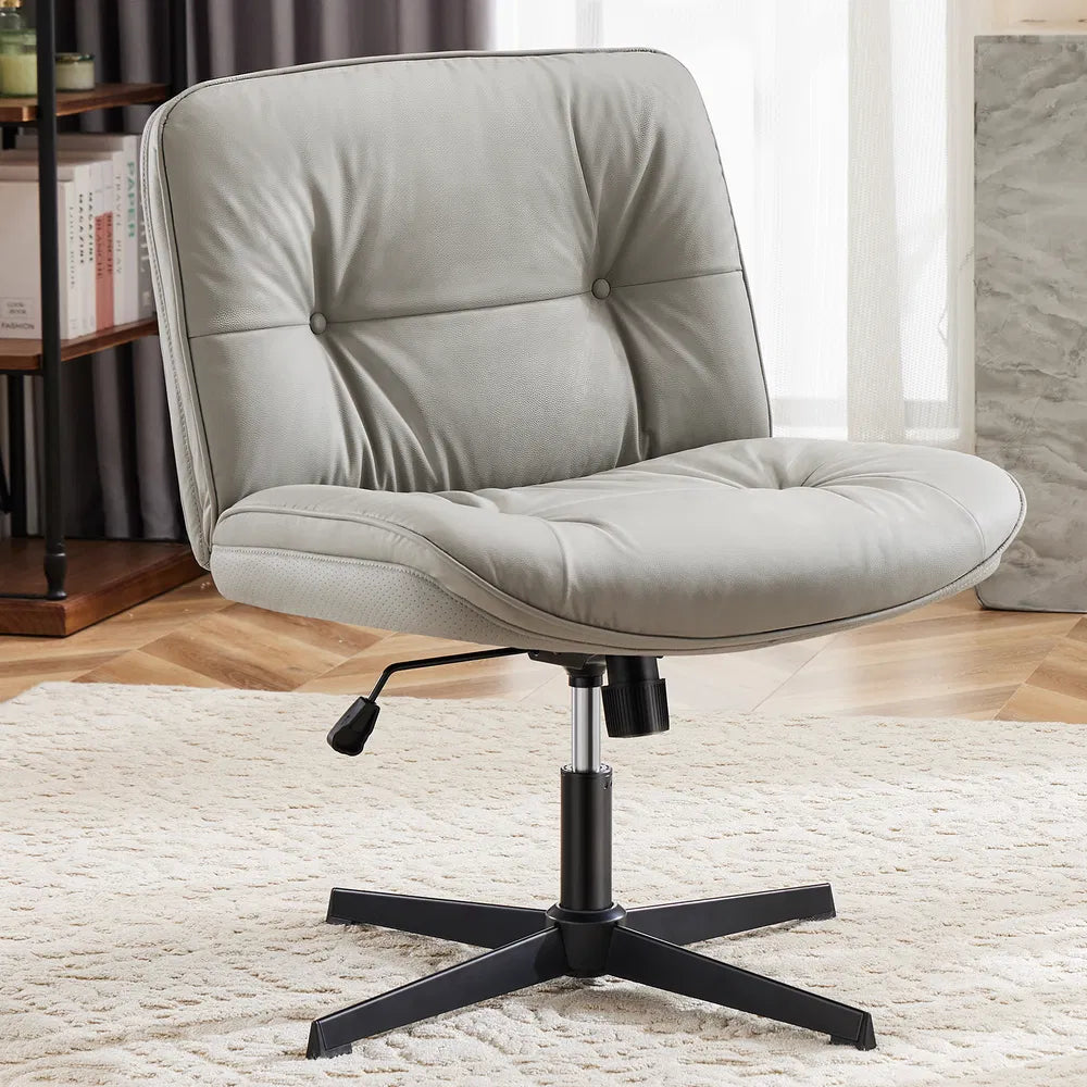 Criss Cross Legged Chair, Armless Office Desk Wide Seat No Wheels, Swivel Height Adjustable Comfy