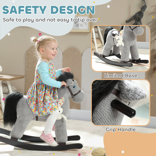 Kids Rocking Horse, Plush Toddler Ride On Toy With Realistic Neigh And Toy For 2–5 Years Old, Gray