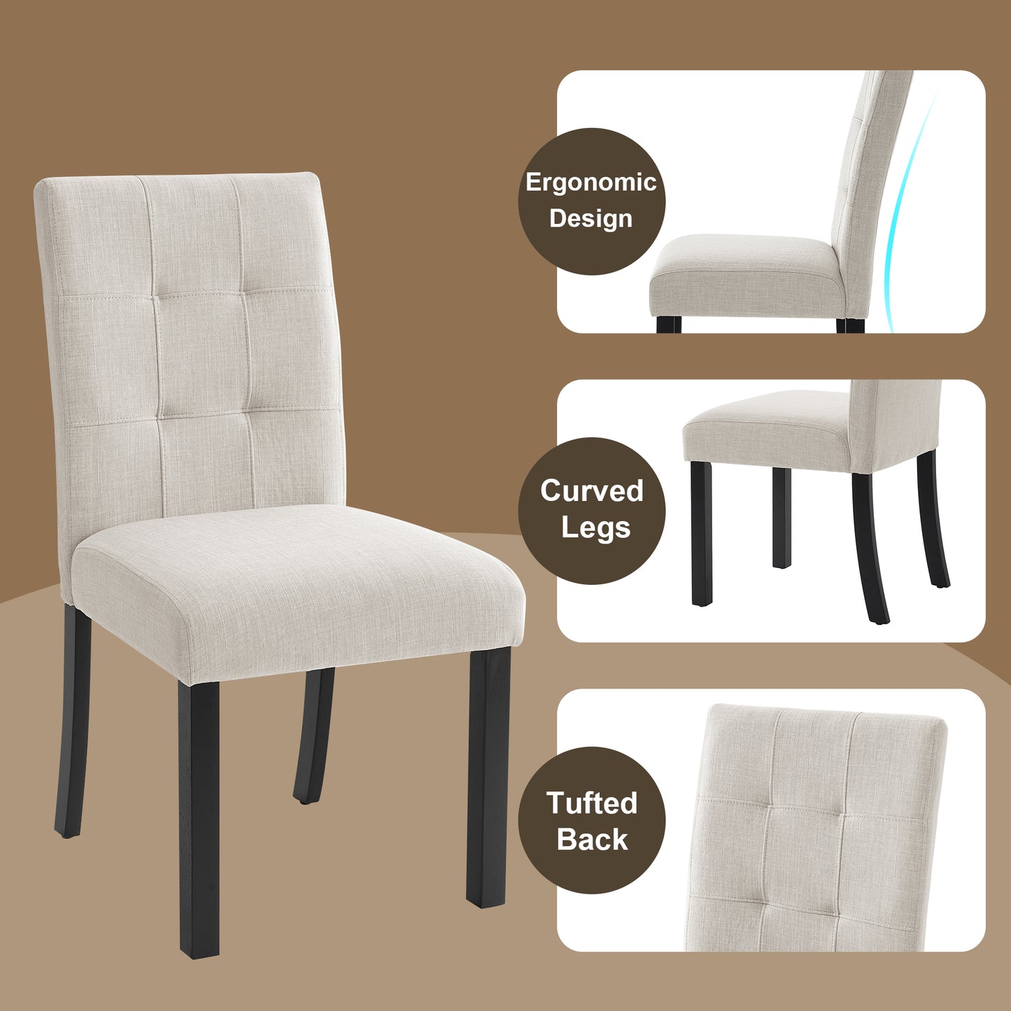 4 Piece Modern Tufted Dining Chair, Rustic Linen Upholstered With Black Rubber Wood Legs, Upholstered Accent Chair For Kitchen, Dining Room, Bedroo, Beige