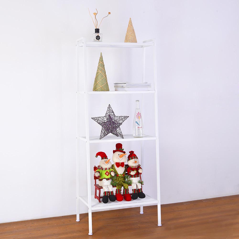 Widen 4 -Tiers Bookshelf,Bamboo White Bookshelf, 4-Tier Ladder Shelf, 57.87Inch Freestanding Open Bookcase Book Shelf Bathroom Storage Shelf Unit Plant Stand For Small Space, Bedroom,Ivory White