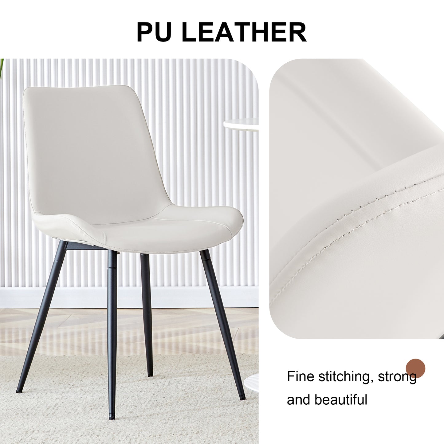 White Artificial Leather Backrest Cushion Dining Chair, Black Metal Legs, Curved Widened Cushion Design For More Comfort, Suitable For Restaurants, Kitchens, Bedrooms, Offices. 6 Chairs  0502