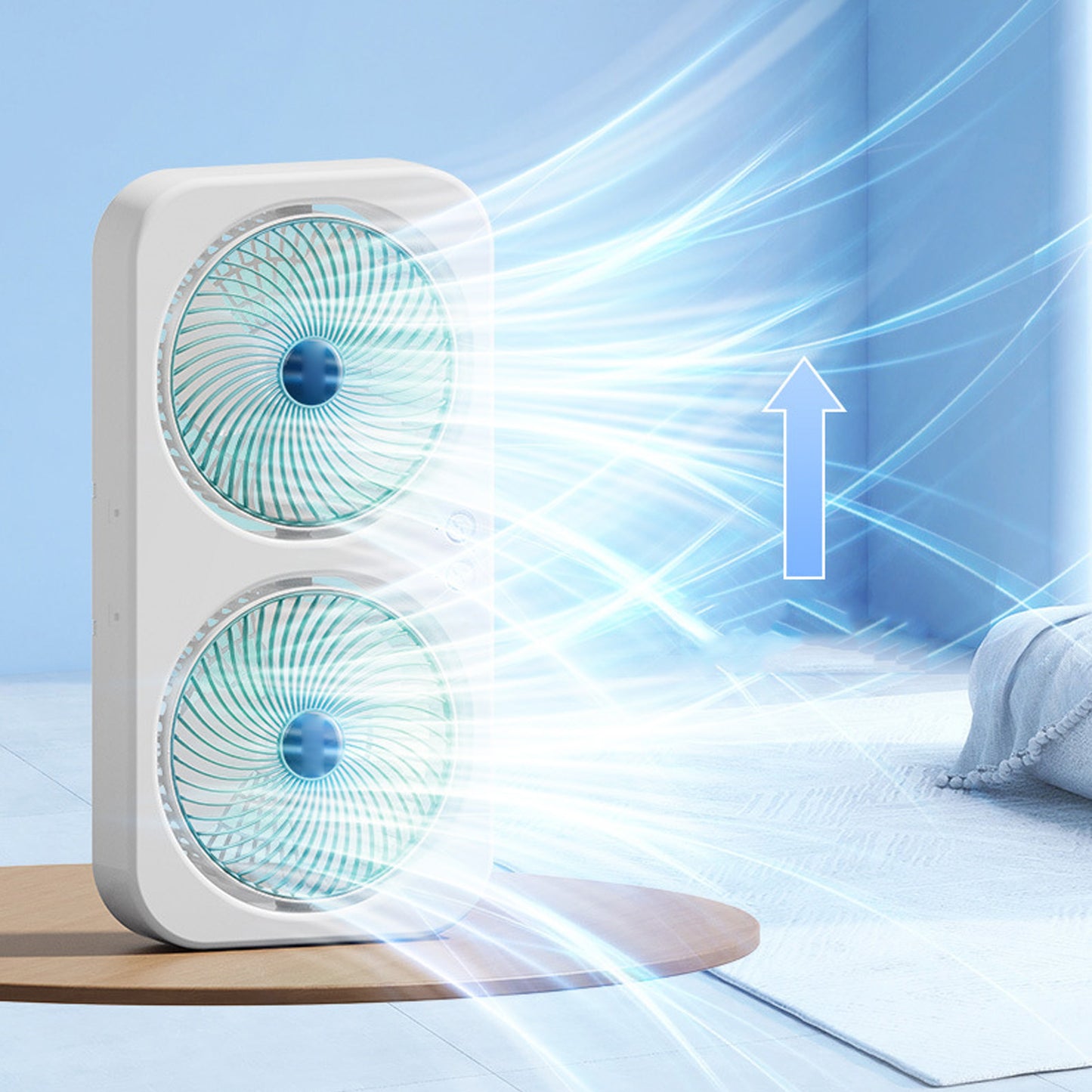 Tabletop Dual Fan USB Rechargeable Silent Air Circulation Fan With Brushless Motor Multi Speed Control For Home Dormitory Green
