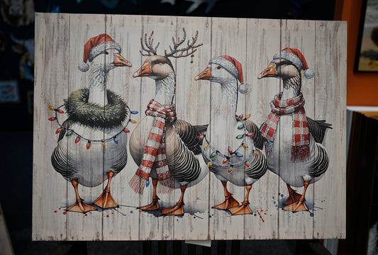 Framed Vintage Duck Wall Art Print, Christmas With Ornaments  Watercolor Canvas Poster Wall Decor, Country Wildlife Bird Illustration For Farmhouse Living Room Kitchen Bedroom Decor 20x28 Inch