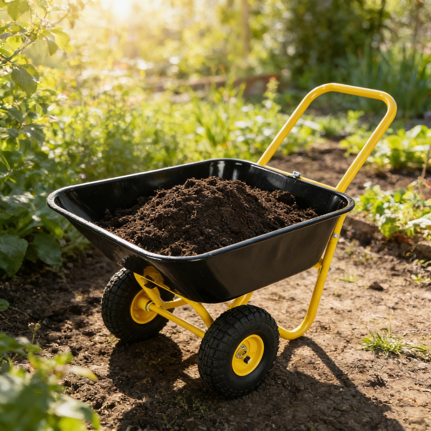 Two-wheeled Barrow, Garden Cart, 10-inch Pneumatic Wheels Yellow   Black