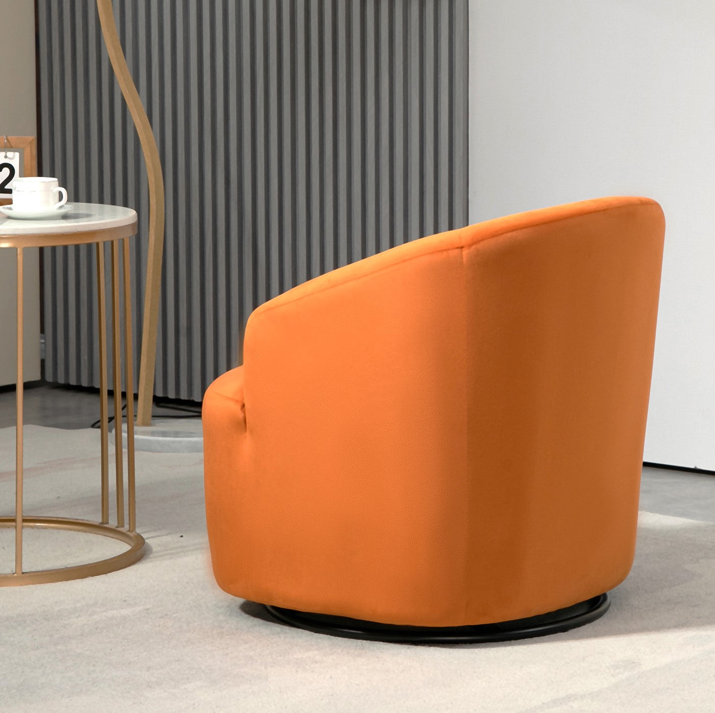 363 Degree Swivel Barrel Accent Chair, Velvet Upholstered Curved Armchair, Fully Assembled Contemporary Leisure Chair For Living Room Bedroom Office