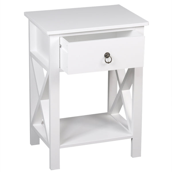 White Density Board Painted Surface, Circular Pull Handle, Side Cross Type, 40x30x60 Cm, Three Drawers, Bedside Table, 1 Piece, N201