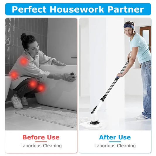 Electric Spin Scrubber Cordless Cleaning Brush Extendable With 8 Replaceable Heads 2 Speed Adjustable Extension Arm Bathroom Tub Tile Floor