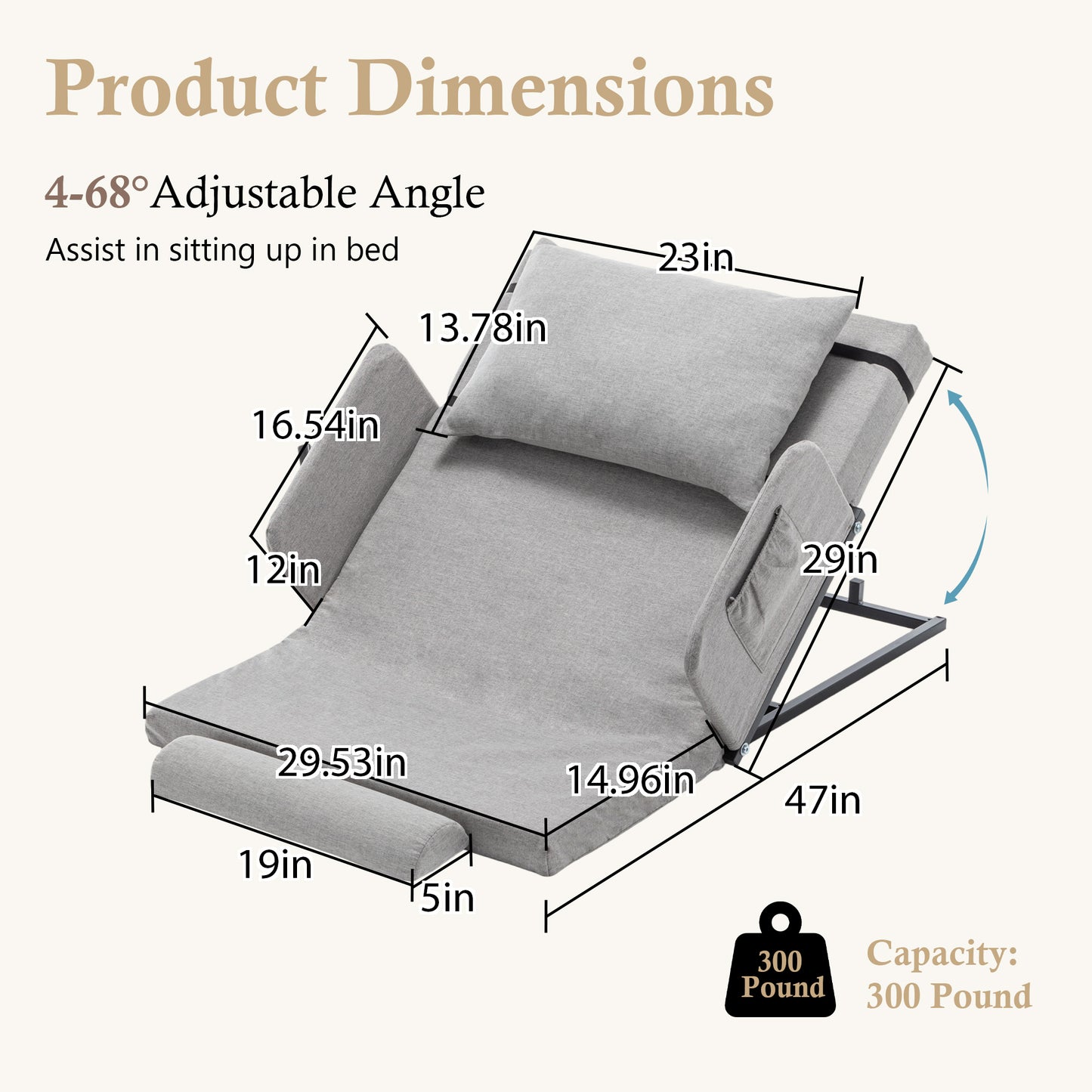 Electric Adjustable Bed Backrest With Safety Rails - 300 Lbs Capacity, 4-68 Lift Range, Machine Washable Cover - Ideal For Elderly, Pregnancy, Patient Care Mobility Assistance