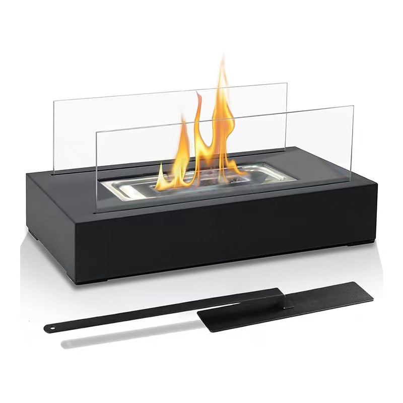 Rectangle Glass Large Tabletop Fireplace 13.8H  Portable Fire Bowl Pot Clean Burning Fireplace For Indoor Outdoor Patio Parties Events