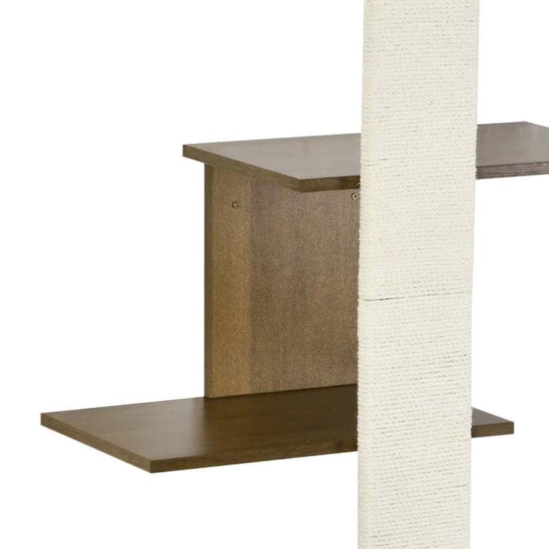 PawHut Wall-Mounted Cat Tree, 4-Layer Cat Wall Shelves Furniture With Scratching Board, Kitten Activity Center With Cushions, Natural