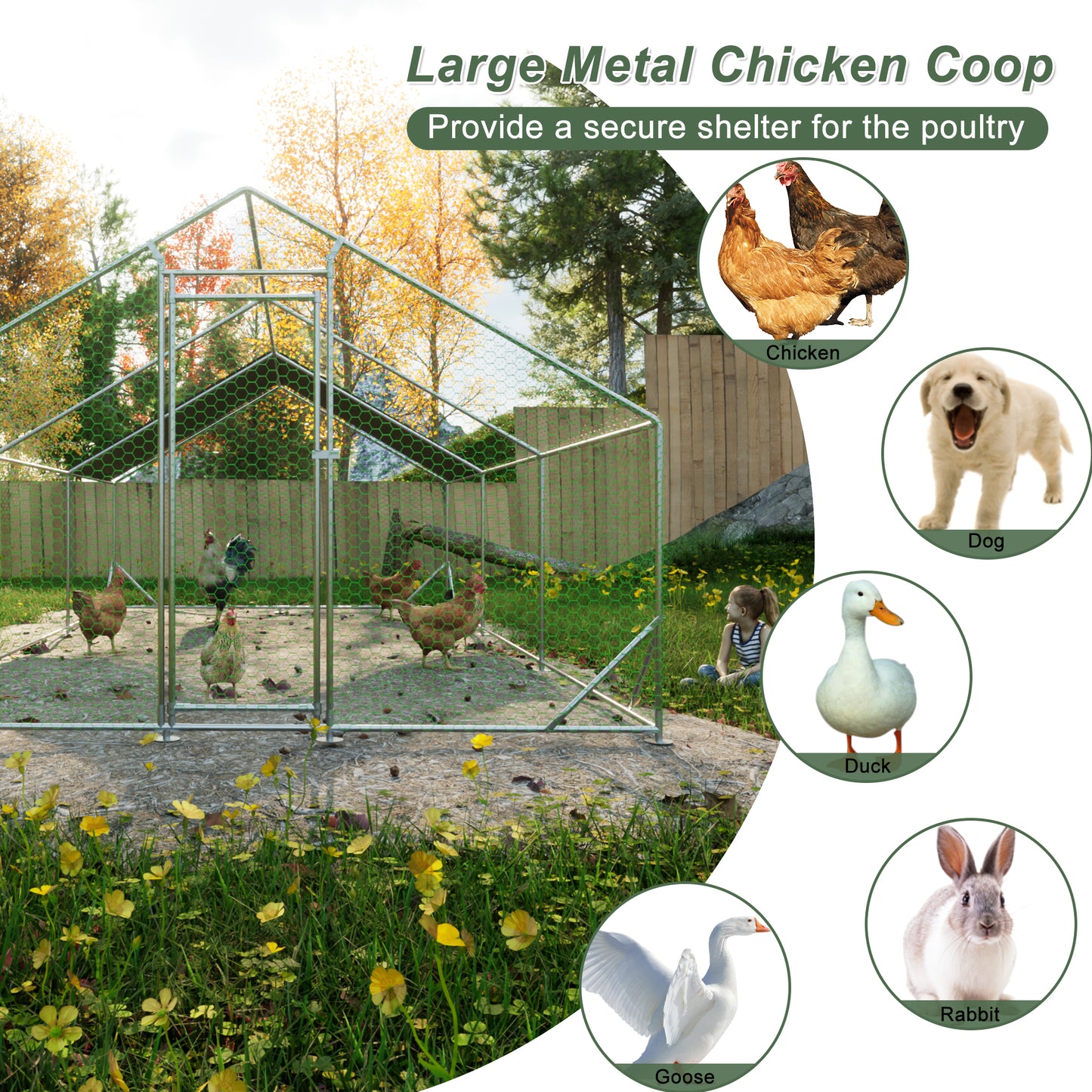 Large Metal Chicken Coop, Walk-in Chicken Run,Galvanized Wire Poultry Chicken Hen Pen Cage, Rabbits Duck Cages With Waterproof And Anti-Ultraviolet Cover For Outside 10L X 20W X 6.56'H