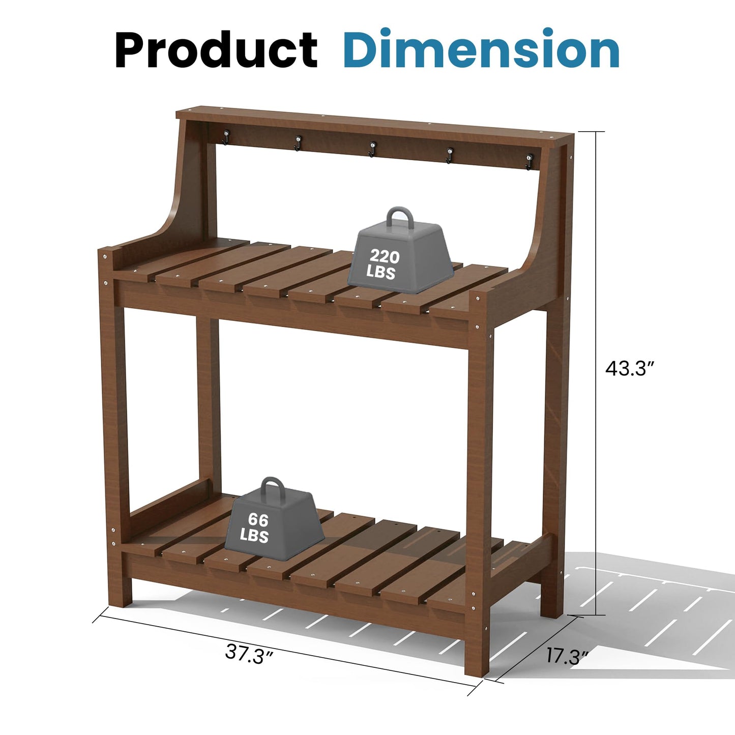 Potting Benches For Outside, HDPE Garden Potting Table All Weather, Outdoor Potting Table With Storage For Patio, Backyard, Garden, Brown