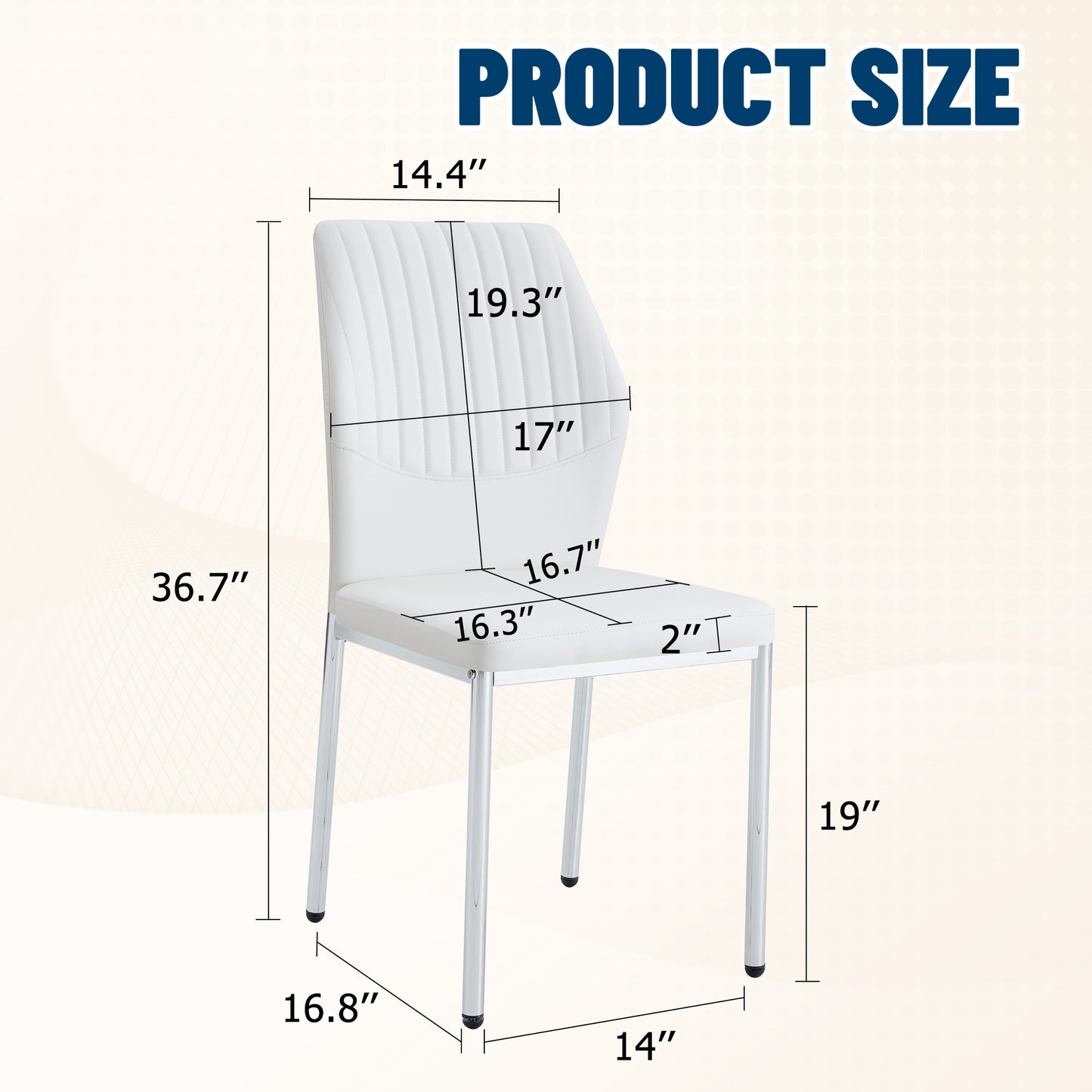 Luxury Simple Chair - Set Of 4 White PU Material High Resilience Dining Chair With Metal Silver Leg.The Chair Back Has A Vertical Stripe Design With Smooth And Uniform Lines.