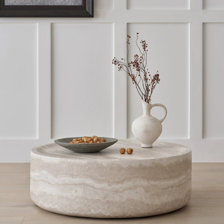 35.43   Faux MARS Pattern Coffee Tables For Living Room Round Tea Faux Travertine Textured  Table For Living Room, No Need Assembly.