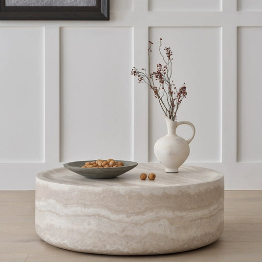 35.43   Faux MARS Pattern Coffee Tables For Living Room Round Tea Faux Travertine Textured  Table For Living Room, No Need Assembly.