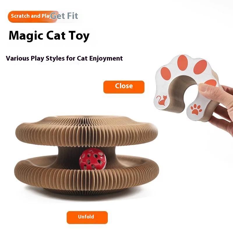 One-piece Cat Scratching Post, Accordion-style Folding Design, Wood Grain, Anti-scratch, Wear-resistant, Interactive Cat Toy.
