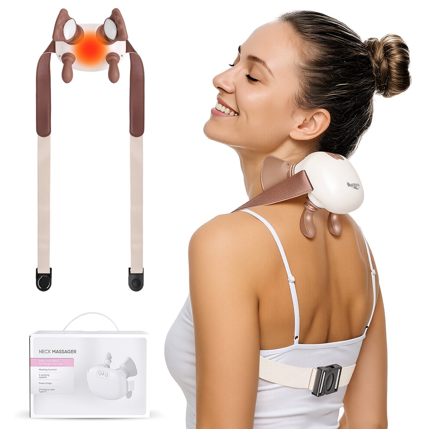 1Pc Human Like Neck Massager With Heat Cordless Neck Massager For Pain Relief Deep Tissue Shiatsu Massager For For Neck Shoulders Back Legs