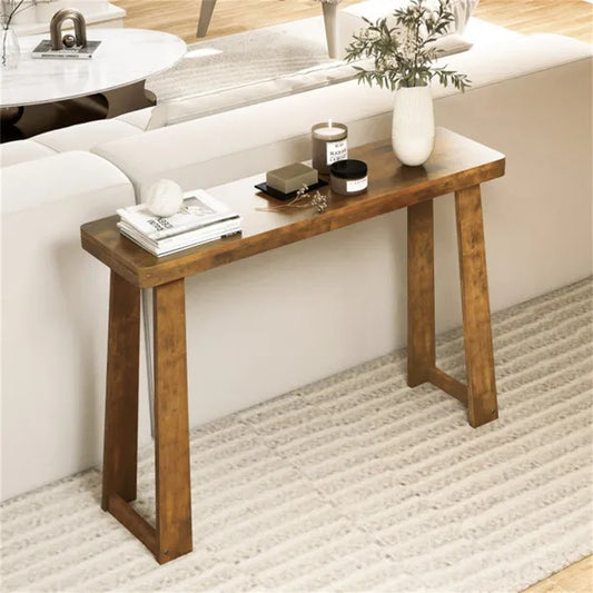 Walnut Solid Rubber Wood Narrow Console Table, 43" Space-Saving Entryway Table For Small Hallways