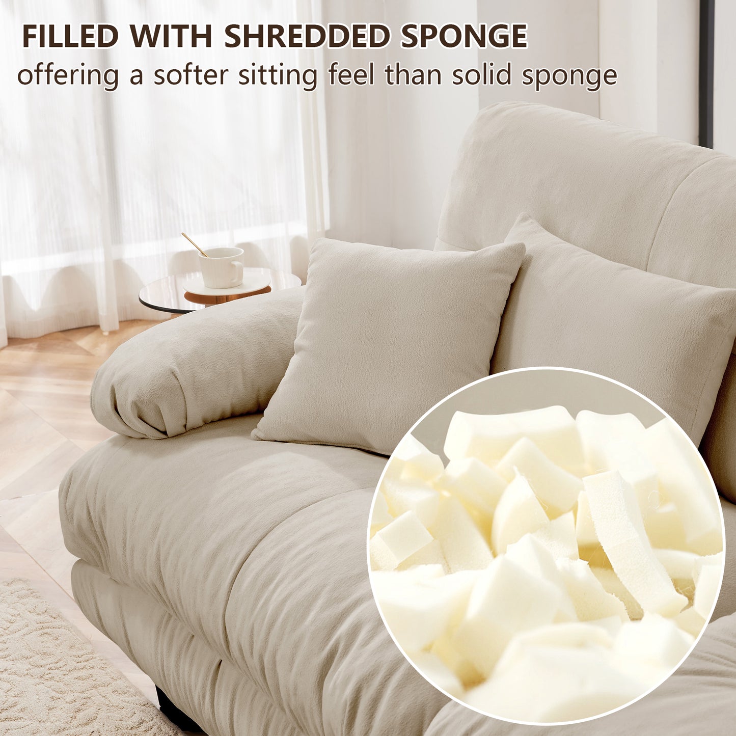 Cloud Couch 2 Seater Sofa For Living Room, Chenille 2 - Seat Sofa With 2 Lumbar Pillows And 2 Throw Pillows,Chenille Light Coffee