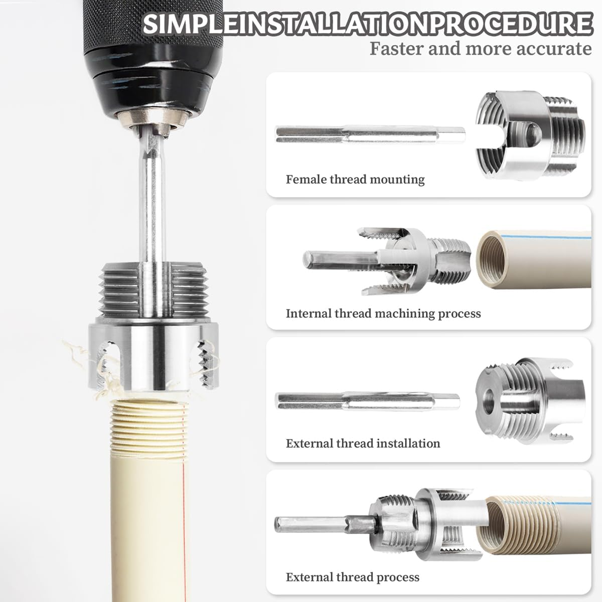 3-piece Heavy-duty Alloy Pipe Thread Tool Set, Integrated Internal And External Pipe Thread Processing Tools, PVC And Plastic Pipe Threader Set