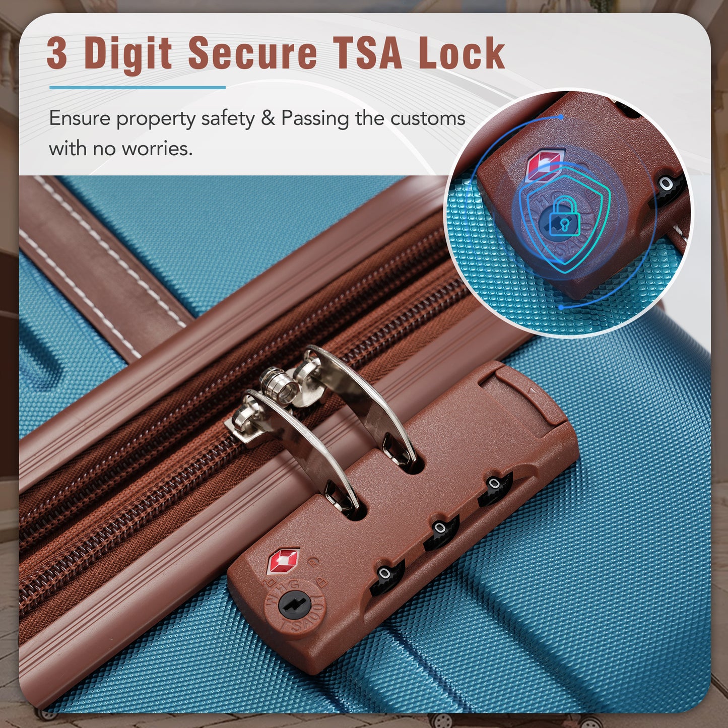 Hardshell Luggage Sets 3 Pieces 20  28  Luggages And Cosmetic Case Spinner Suitcase With TSA Lock  Lightweight,Blue