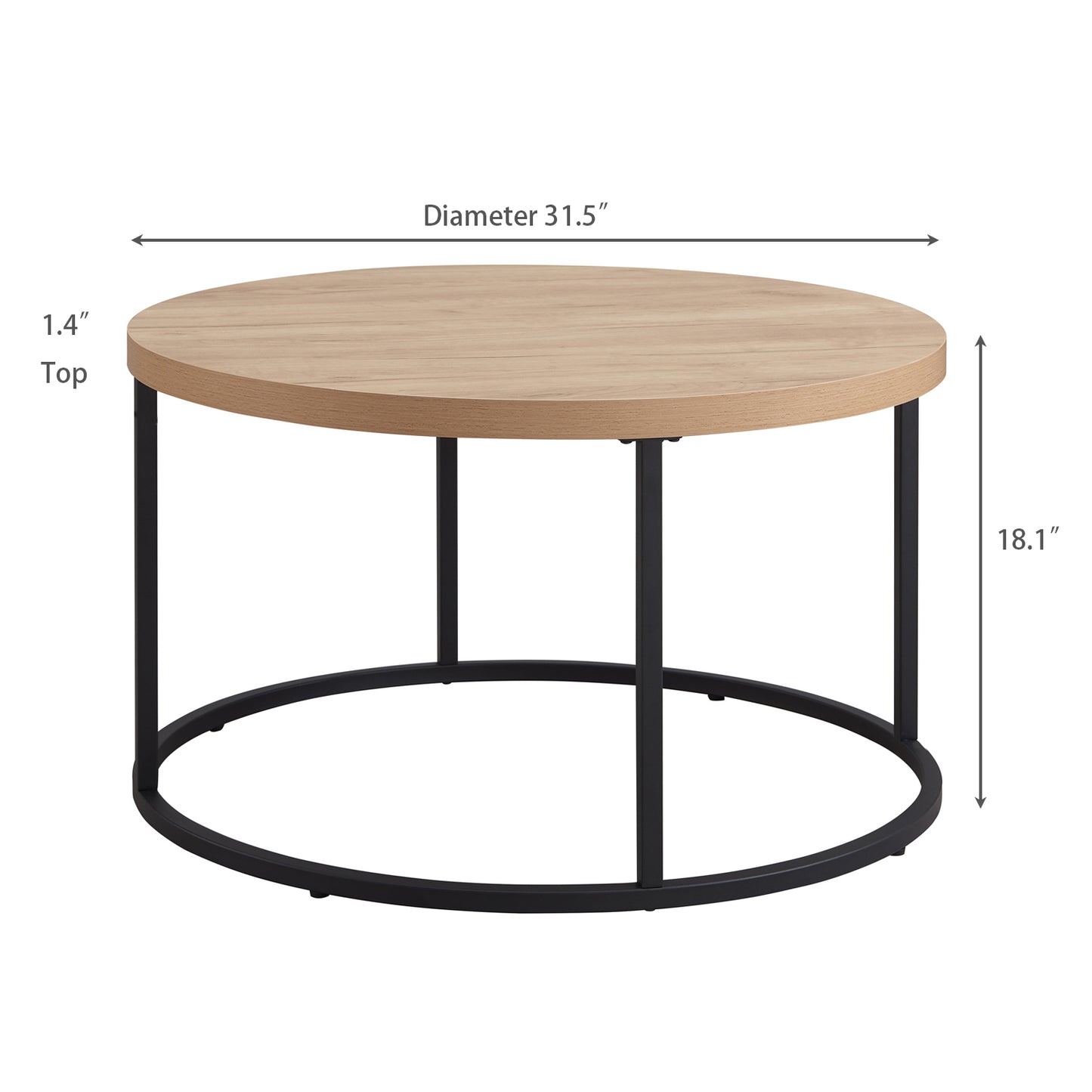 31.5  Round Coffee Table For Living Room, Modern Industrial Wood Circle Center Table With Sturdy Metal Legs, Thick Scratch-Resistant Top, Natural Oak Finish