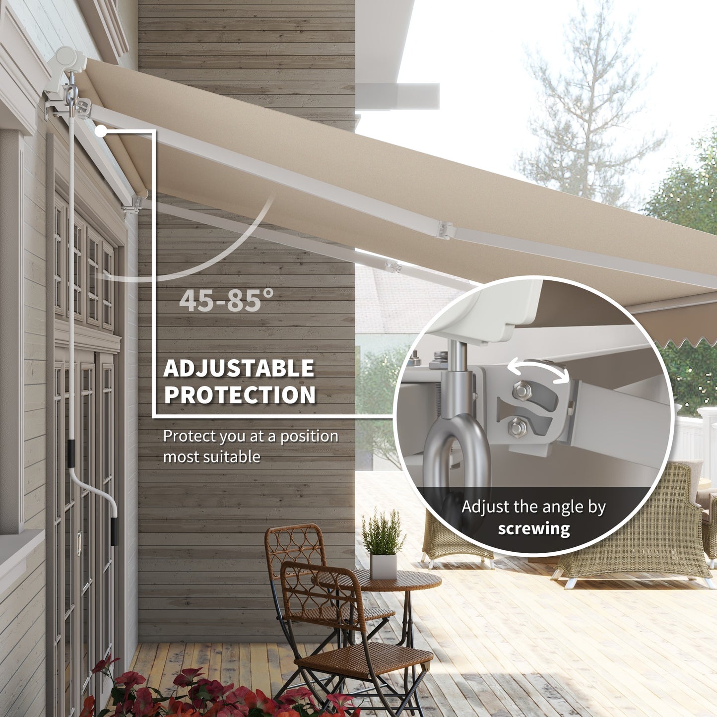 12' X 10' Retractable Awning Patio Awnings Sun Shade Shelter With Manual Crank Handle, 280g/m² UV & Water-Resistant Fabric And Aluminum Frame For Deck, Balcony, Yard, Cream White